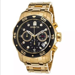 Invicta Men's Watch Pro Diver Scuba Chrono Black Dial Yellow Gold Bracelet 21922